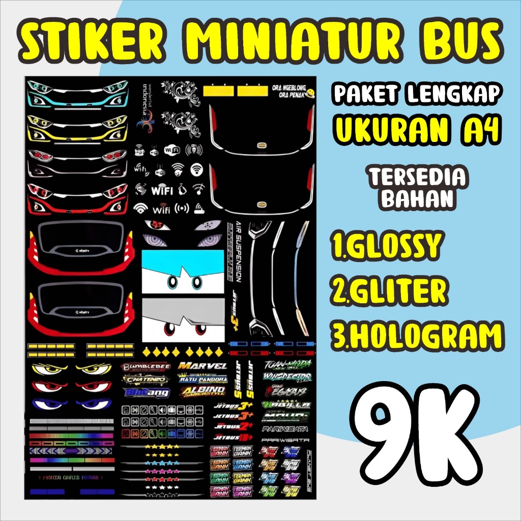 Paket Lengkap Stiker Miniatur Bus, Stiker Lampu miniatur bus, Premium Stiker