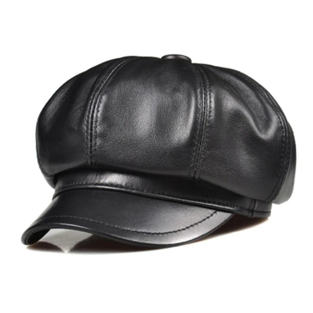 Topi Newsboy Kulit Asli Pria Wanita Baret Kulit Domba Vintage Berkualitas Tinggi Pria Wanita Topi Se