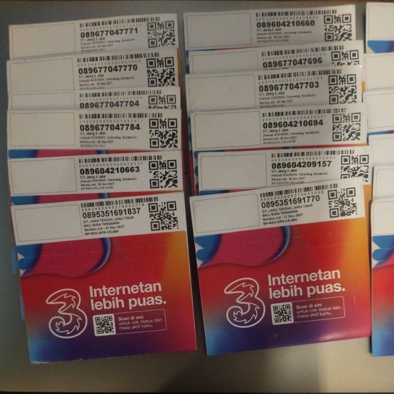 Kartu Perdana 3  Tri 3gb, 8gb, 12gb, Fresh