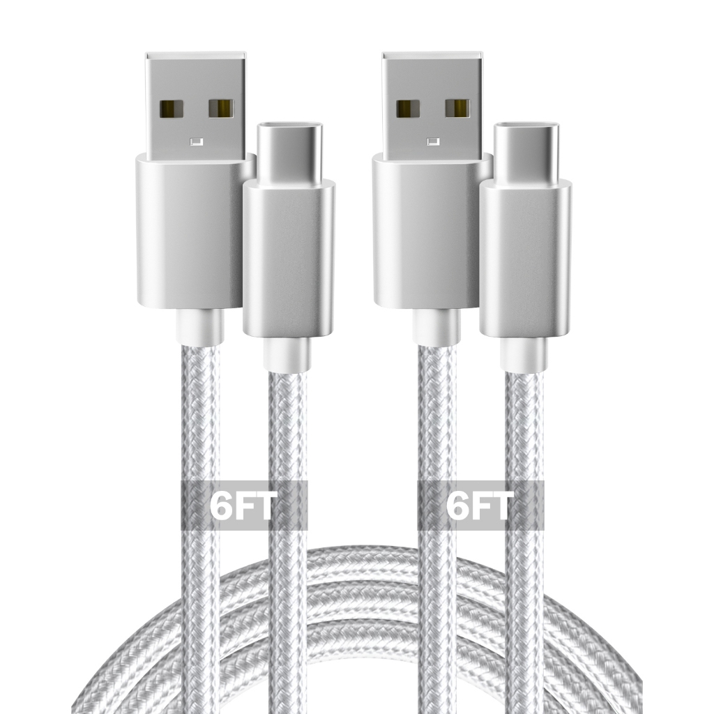USB Type-C to A Cable 2pack 6ft Braided Fast Charging 3A Quick Charger Cord, 6 Foot Compatible iPhon