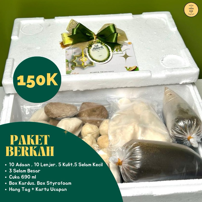 

Hampers Lebaran Idul Fitri Ramadhan Pempek Palembang Traso Nian - PAKET BERKAH ( 30pcs Pempek Kecil + 3 Pempek Besar)