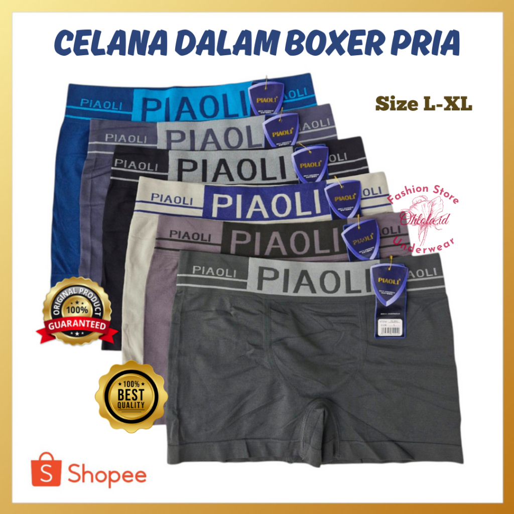 3 Pcs Celana Dalam Boxer Pria CD Kolor Laki-laki Piaoli Katun Lembut Nyaman