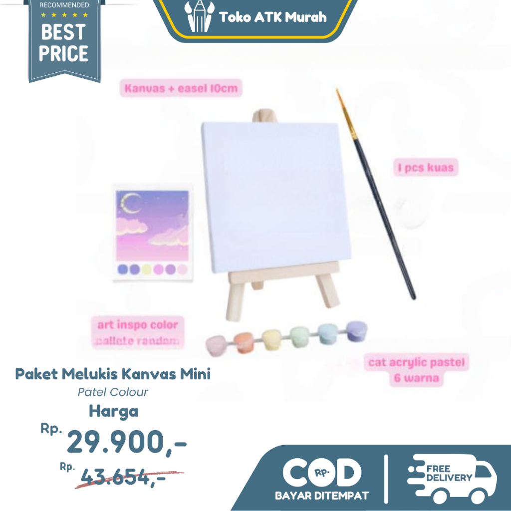 Paket Melukis Mini Easel Acrylic Pastel Canvas Painting Kit Komplit Aesthetic