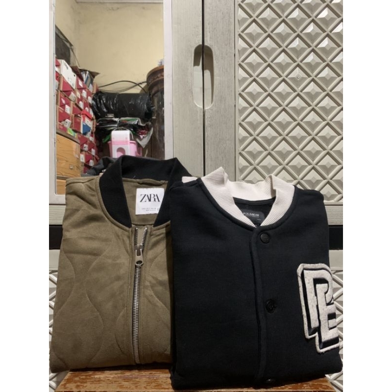 ORIGINAL JACKET BOMBER SUEDE ZARA ZIPPER PULL & BEAR COTTON COMFORT QUILTED