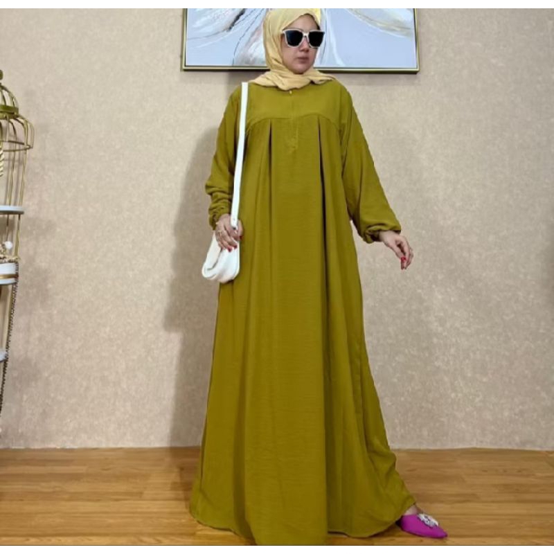 Gamis Crinkle modern simple elegan basic abaya