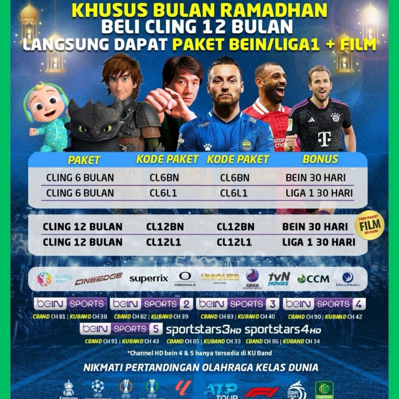 K Vision Paket Cling 6 & 12 bln bonus Bein sport dan liga1