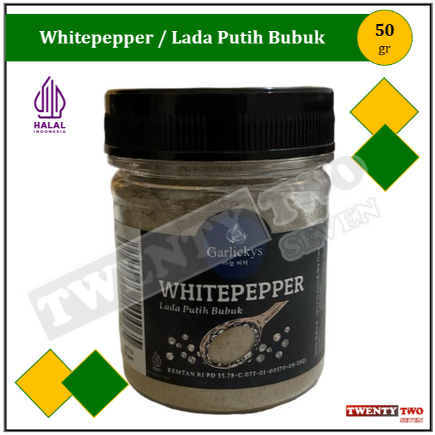 

Garlickys Bumbu Dasar Dapur Masak Bubuk Herbs & Spices PRemium Whitepepper/ Lada PutihBubuk 50gr