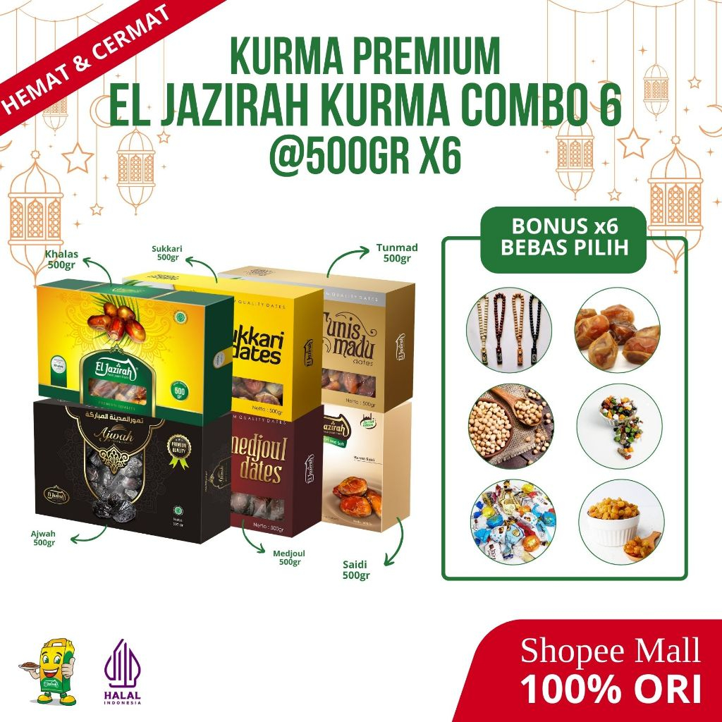 

El Jazirah Paket Combo Khalas | Ajwah | Sukkari | Medjoul | Tunmad | Saidi