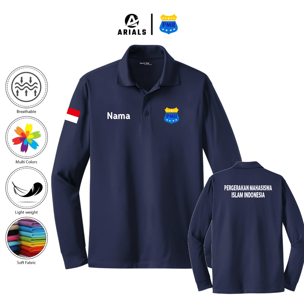 Arials Polo shirt Baju Kaos Kerah Lengan Panjang PMII Pergerakan Mahasiswa IsIam Indonesia