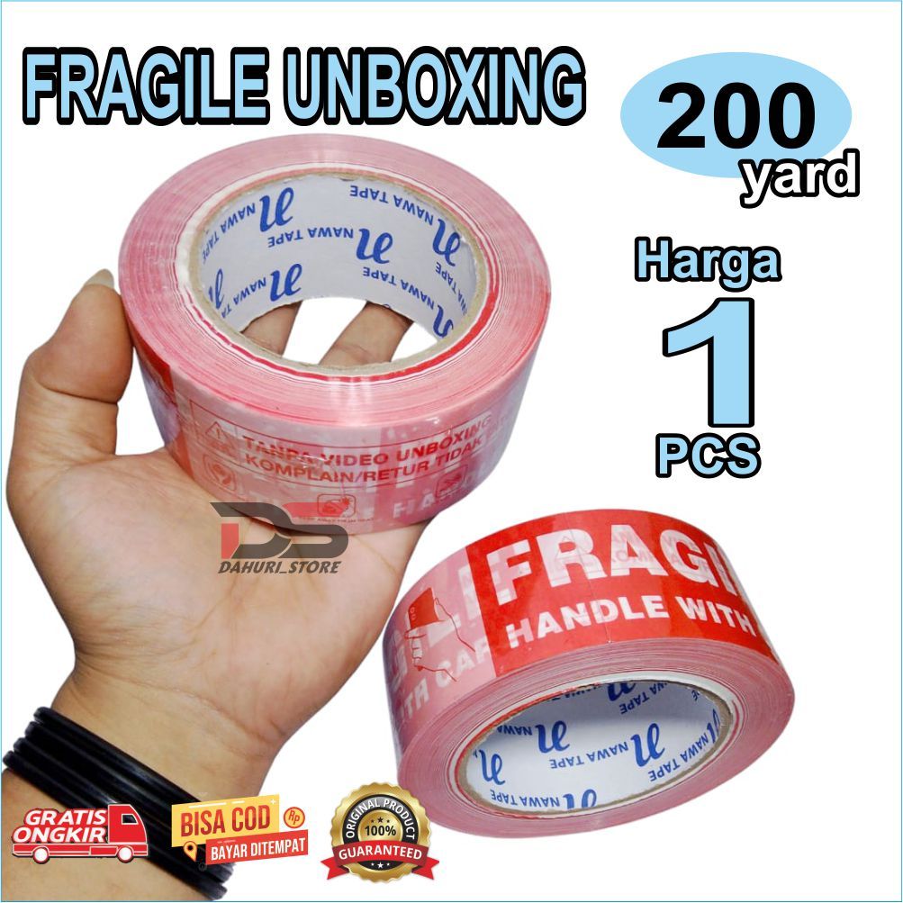 

TAPE LAKBAN 200 YARD, LAKBAN FRAGILE UNBOXING PANJANG 200YARD HARGA UNTUK 1 PCS