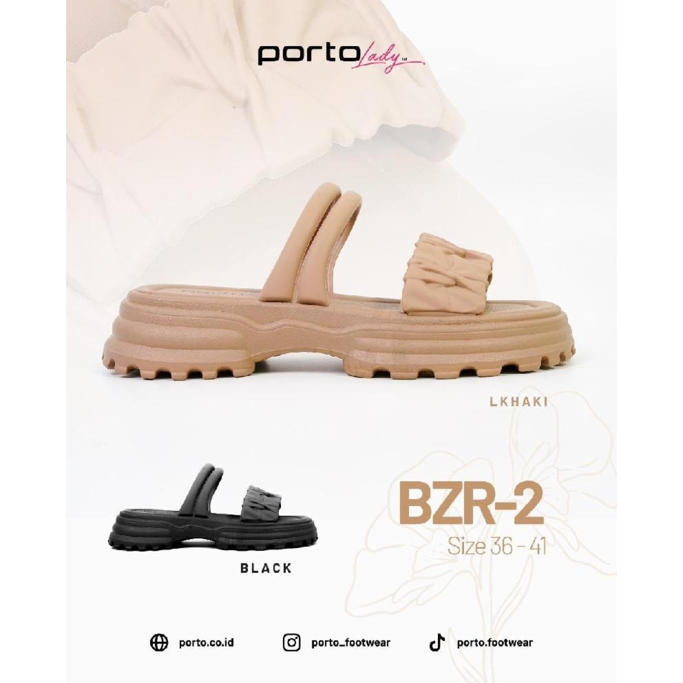 Sandal PORTO LADY Wanita/Remaja BZR, Sandal Selop Wedges Cewek Material Karet EVA Silang-Dua