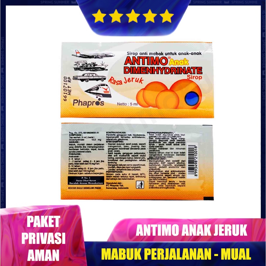 Antimo Anak Sachet Rasa Jeruk | 1Sachet Obat Mabuk Perjalanan Anak-Anak Mual Muntah-Muntah