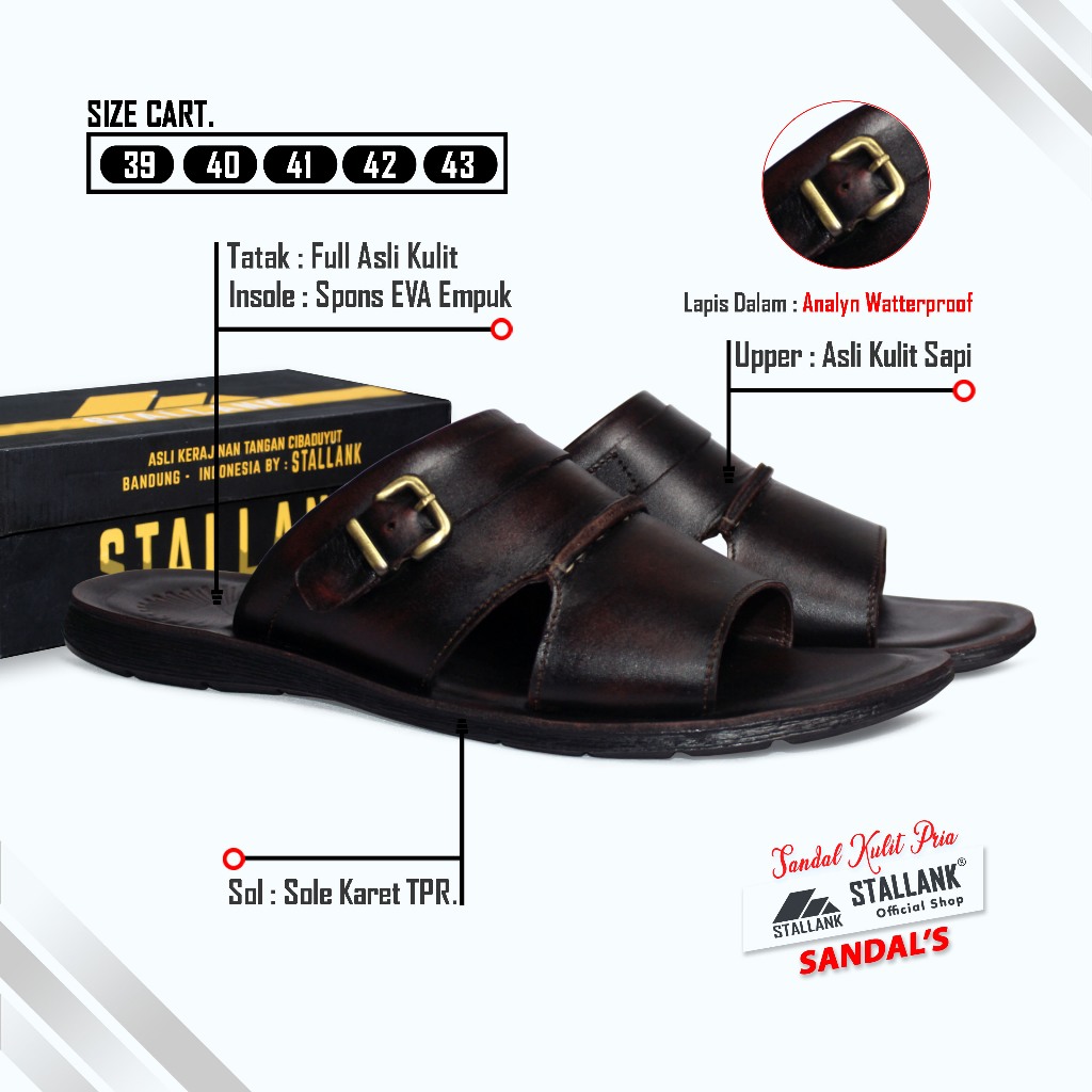 STALLANK || Sandal Kulit Pria Selop Gesper Kekinian