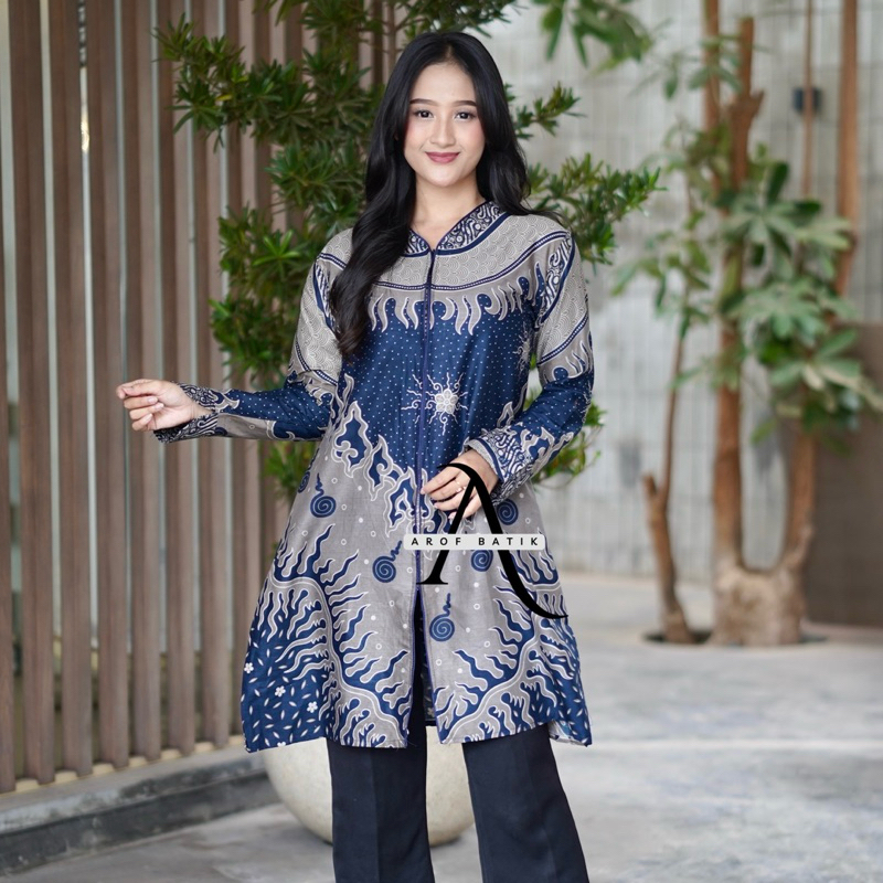 Atasan Tunik Zipper Depan Busui Baju Batik Wanita Jumbo Tunik Batik Terbaru