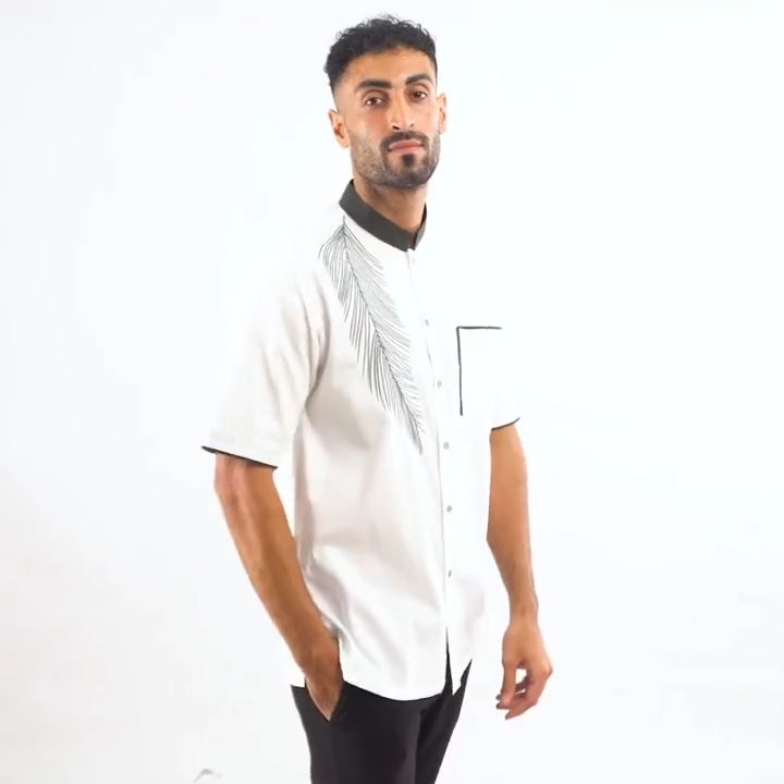 Baju koko Putih Bordir Premium Lengan Pendek - NH 4 LIST Nizar Bordir