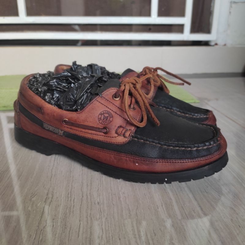 Mephisto Spinnaker Air Relax USA Classic Boat Shoes 2 Eye VIBRAM Sole Loafer Black Dark Brown Leathe