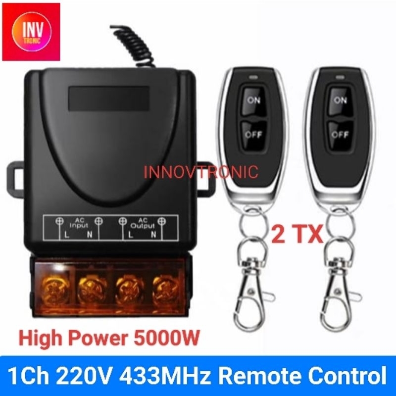 433MHz 1Ch 220V 5000W Remote Control Switch Receiver Pompa Air Lampu + 1 Transmitter/ 2 Transmitter