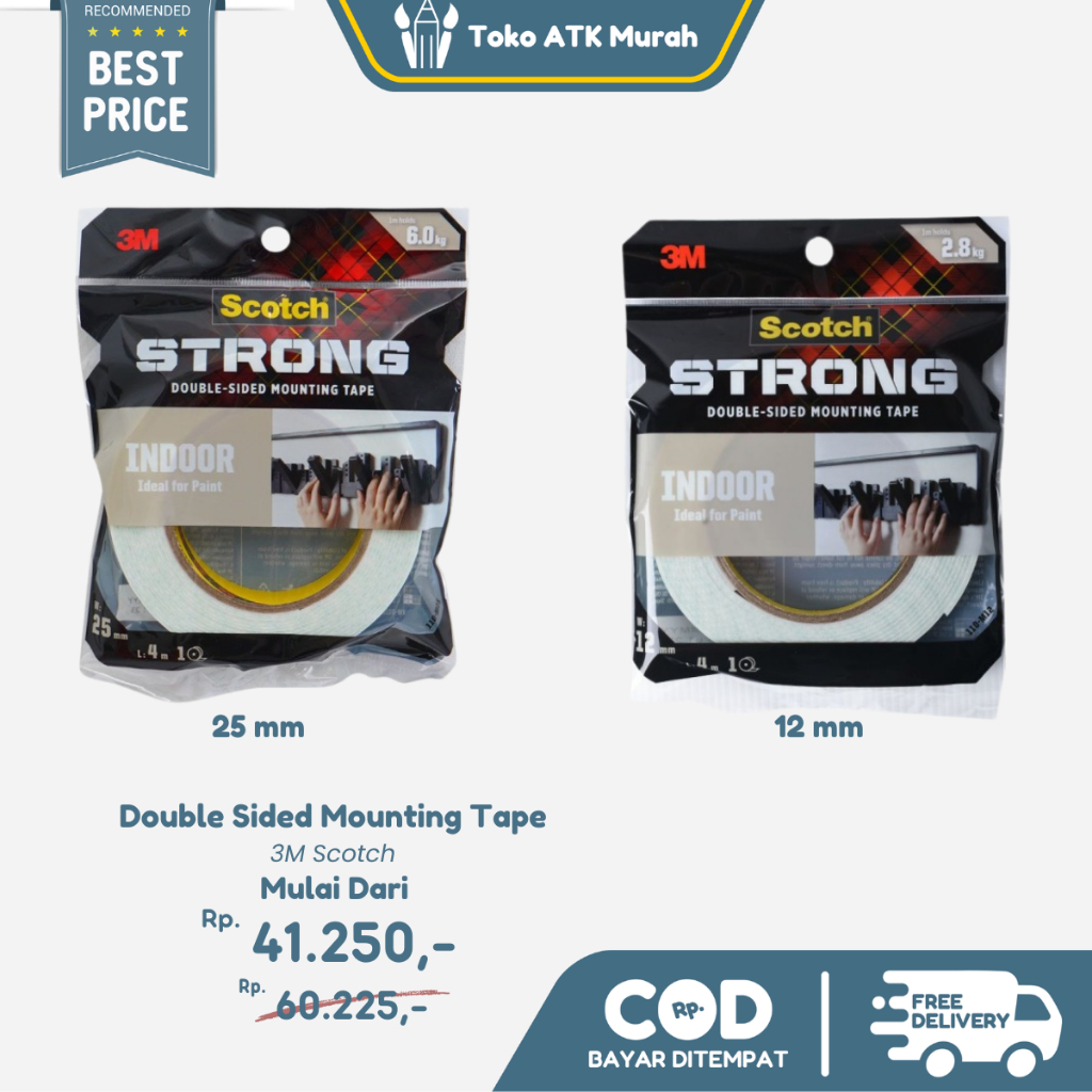 

Double Tape Busa 3M Scotch 12 mm / 25 mm X 4 M - Double Sided Mounting Tape Strong Indoor