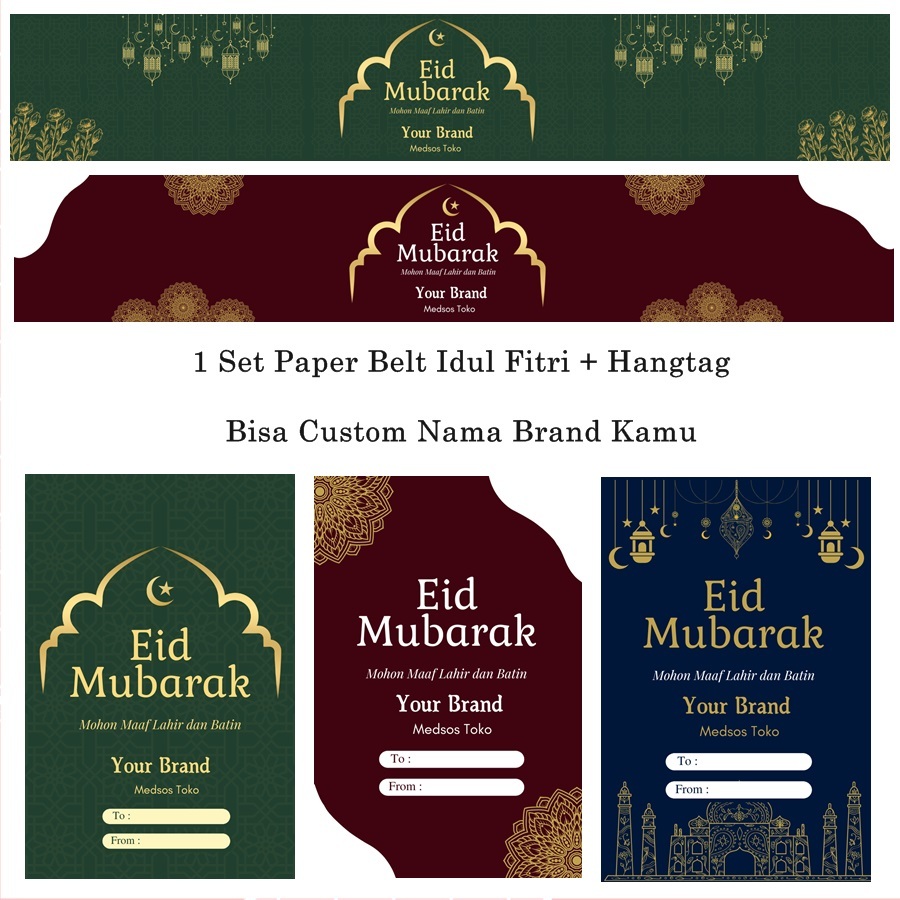 

25pcs Paper BELT Lebaran Custom Nama Brand / Sabuk TOPLES Idul Fitri / Paper Sleeve /paperbelt Hampers Idul Fitri Plus Hangtag Thank You
