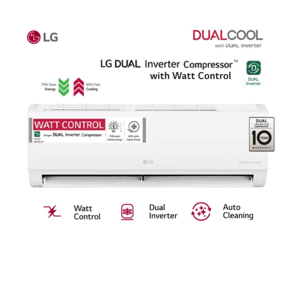 LG AC Wall Mounted Split Smart Inverter DUALCOOL Watt Control 2023 1 1/2 PK - T12EV5
