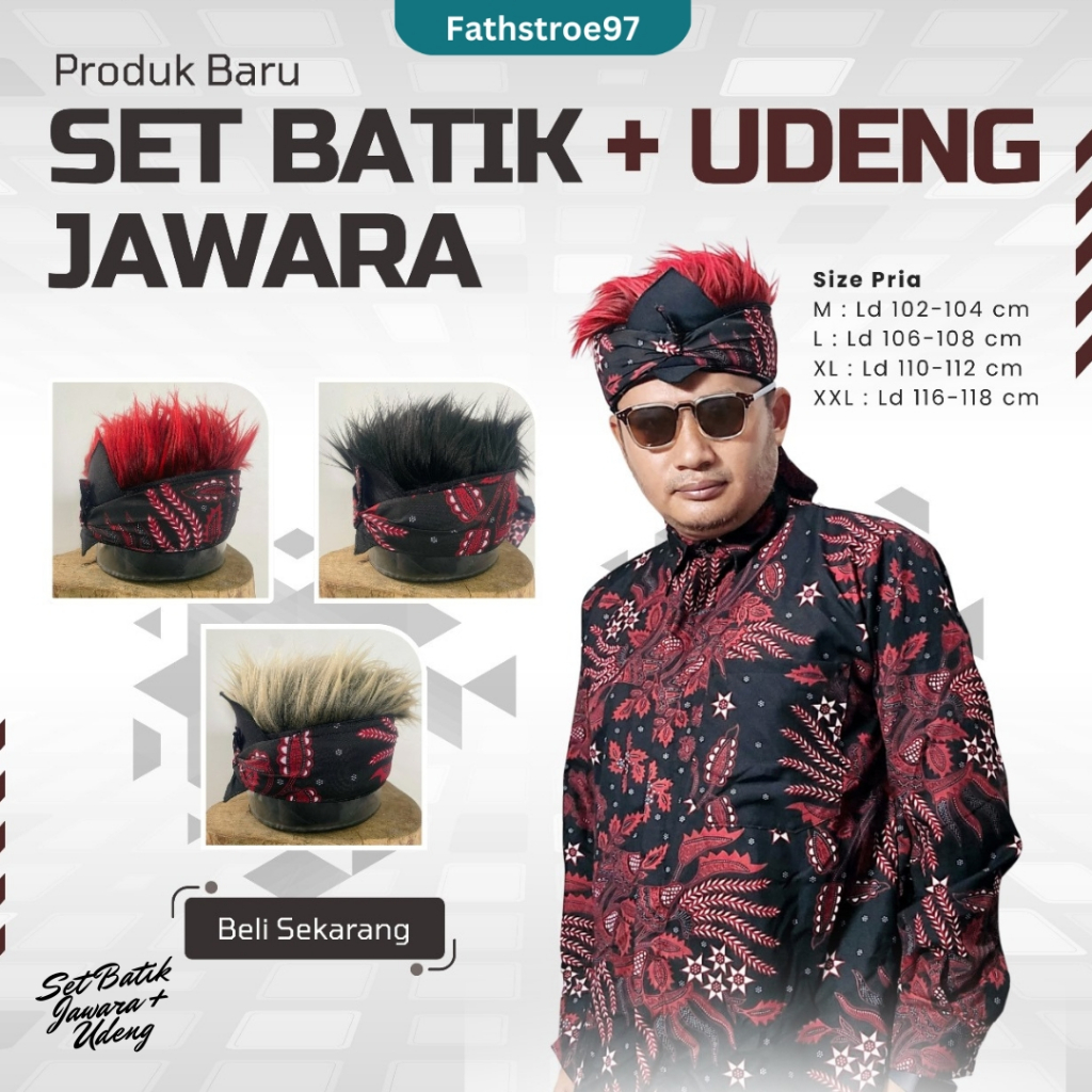 Set Baju Batik dan Udeng Blangkon Jawara Rambut Premium Mudah Diatur Lembut