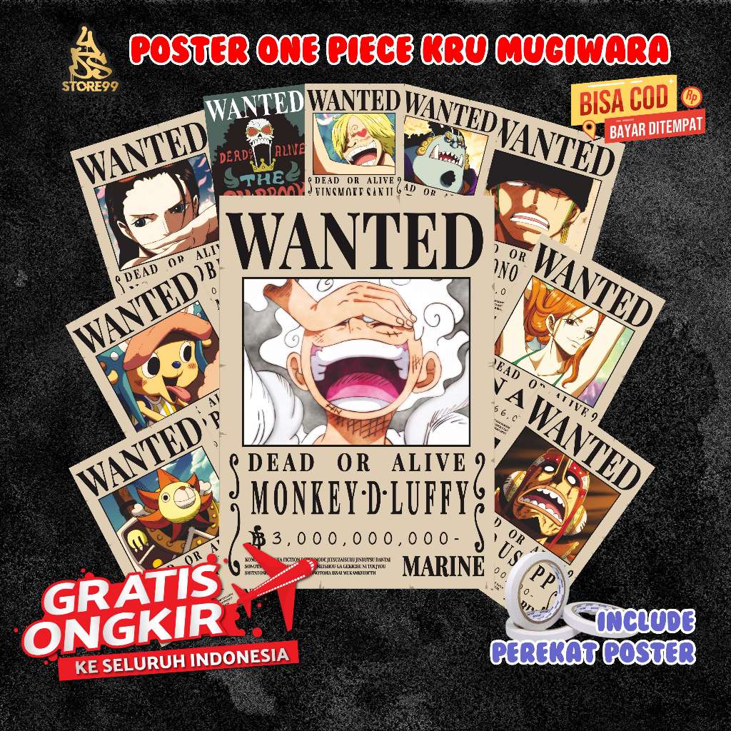 Poster Bounty One Piece Kru Mugiwara Terupdate - Klik 10x - Ukuran A4