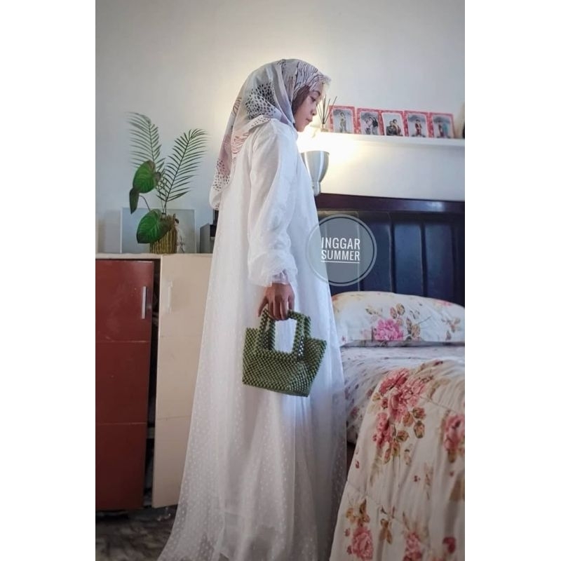 Aluna white dress/gamis/dress panjang/loose dress