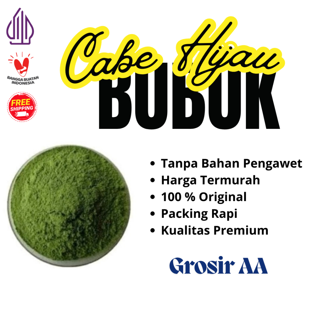 

Bumbu Tabur Cabe Hijau 50 gr, / Bubuk Tabur Rasa Cabe Hijau Powder Halal Powder