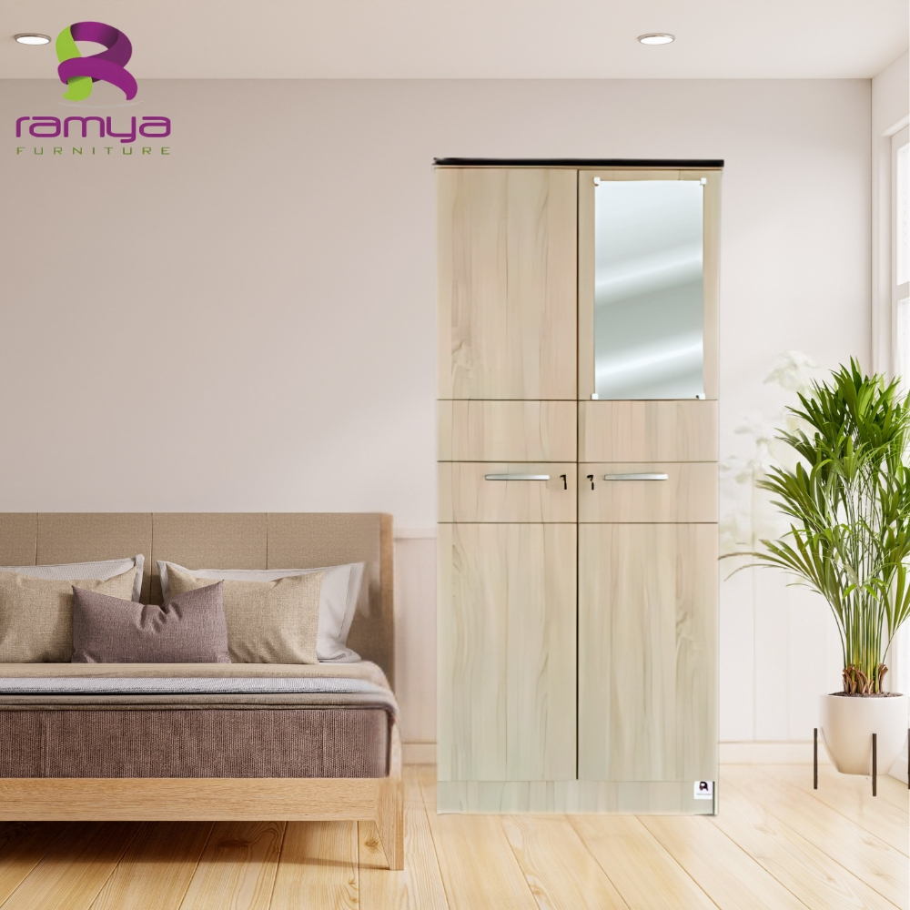 RAMYA FURNITURE LP 215 SW (Lemari Pakaian 2 Pintu Swing Minimalis + Cermin)