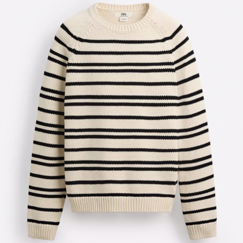 ZARA Men Striped Textured Sweater Pria Ecru