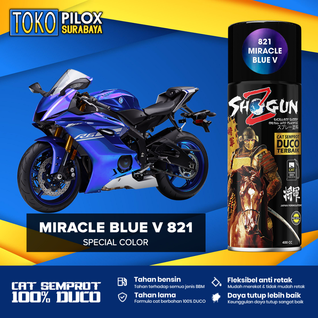 Cat Semprot Duco Biru Bunglon Violet Biru Ungu - Shogun Z Duco Miracle Blue 821 - Cat Otomotif/Akses