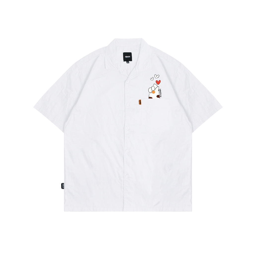 Troy Company Short Shirt White Love Cat - Kemeja Lengan Pendek Pria Putih KMJ 3072