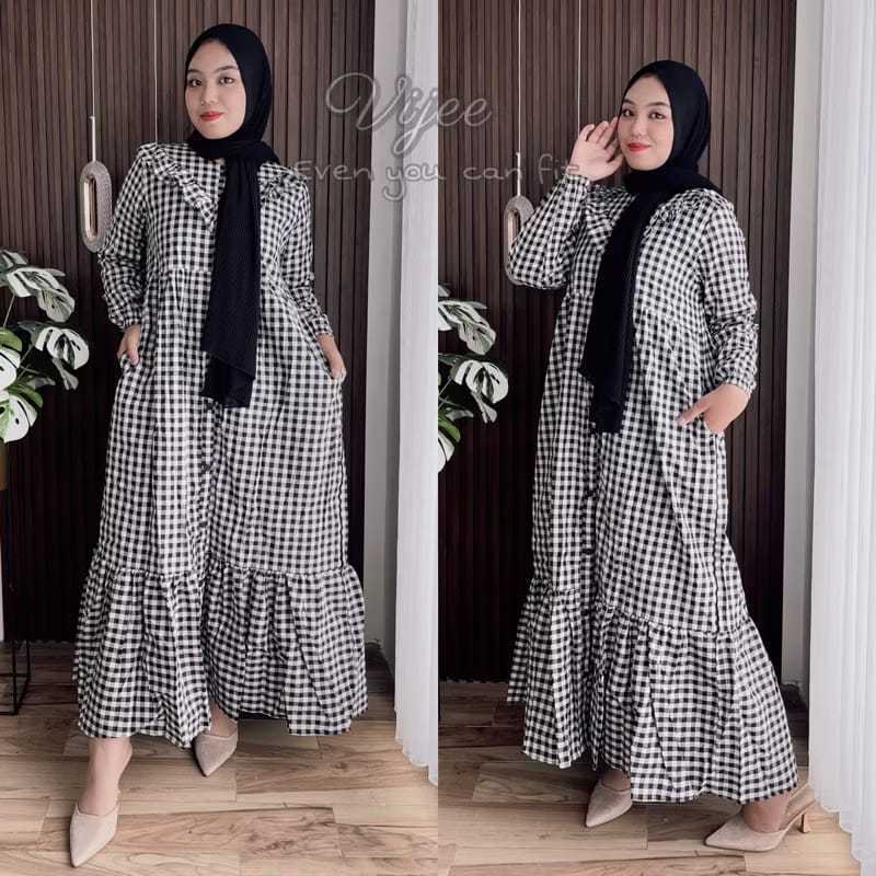 Midi Reyna Katun Dress Hayya Gingham Tarta Midi warna lengkap