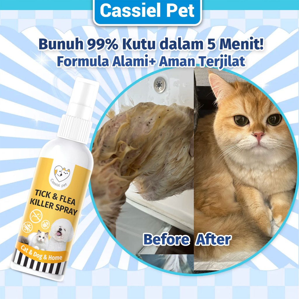 Ay00 Cassiel Pet Semprotan Anti Kutu Anjing/Kucing - Obat Kutu Alami Kucing Hamil, Aman Terjilat