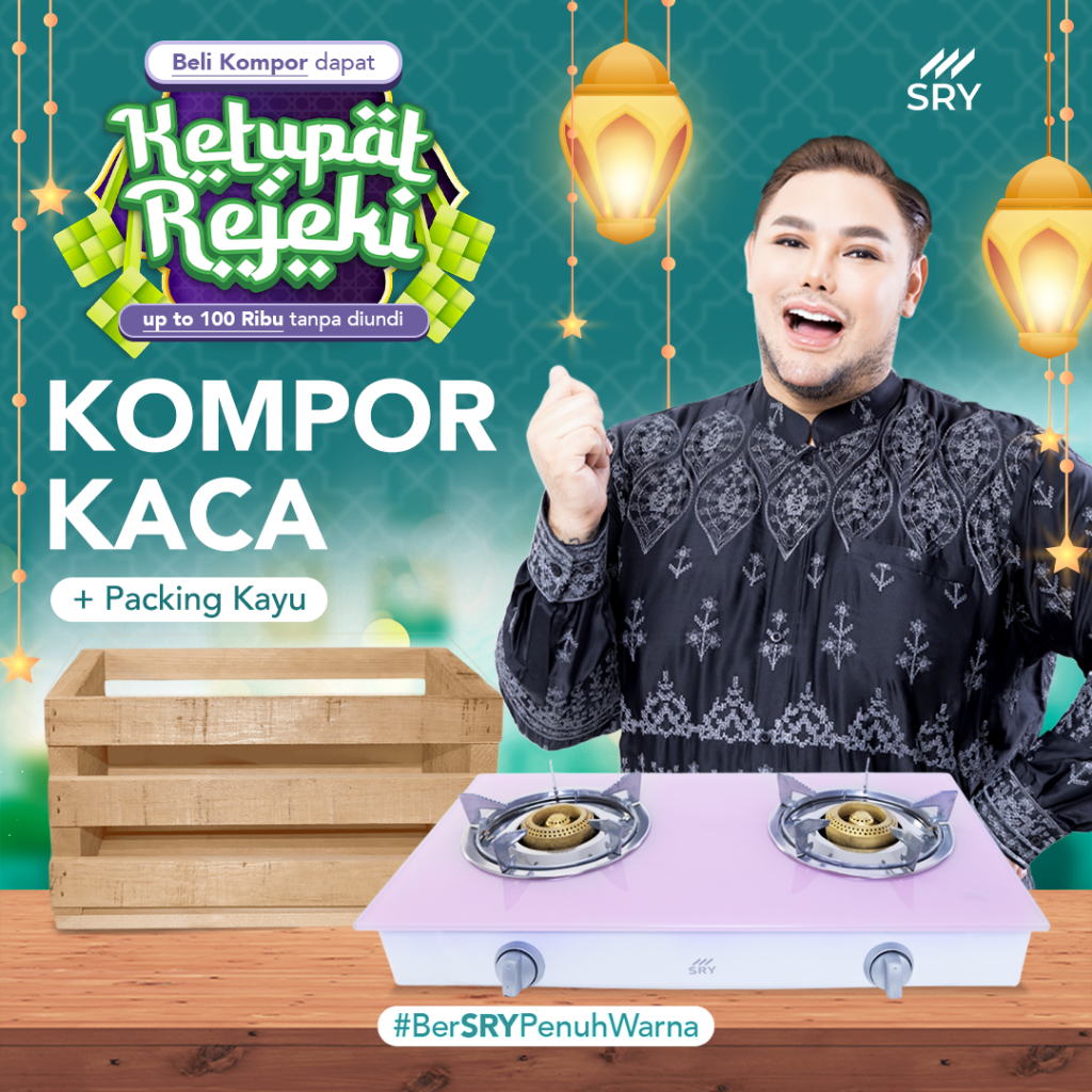 SRY Kompor Kaca + Packing Kayu Bonus THR KETUPAT REJEKI | Kompor Kaca 2 Tungku | Kompor Gas 2 Tungku