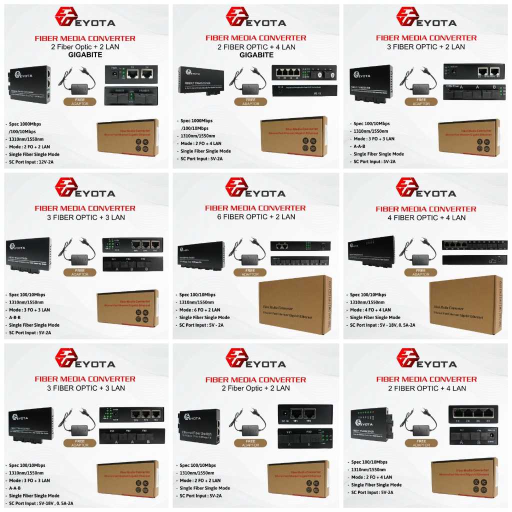 EYOTA MEDIA CONVERTER 2 FO 2 LAN 10/100 2 FO 2 LAN GIGABIT 2 FO 4 LAN 10/100 2 FO 4 LAN GIGABIT 4 FO