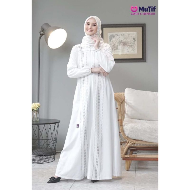 gamis mutif arbanzania putih