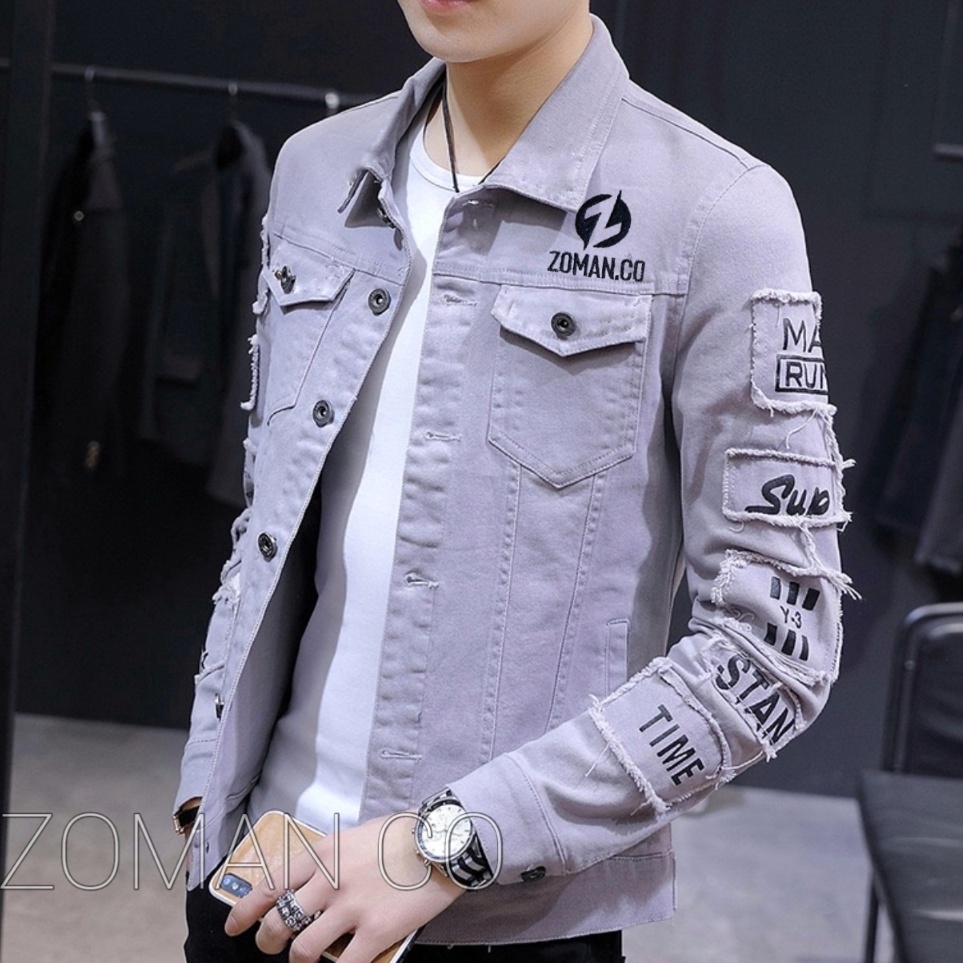 KODE A95Y Jaket Jeans Denim New Emblem Z1 GREYJaket Casual Bordir PriaJaket Korean Style Size M L da