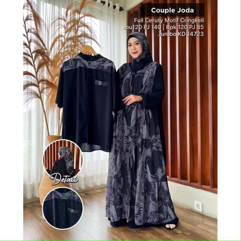 Joda couple - dress kemeja Koko baju couplean batik cringkel pasangan seragaman warna ungu mauve lav