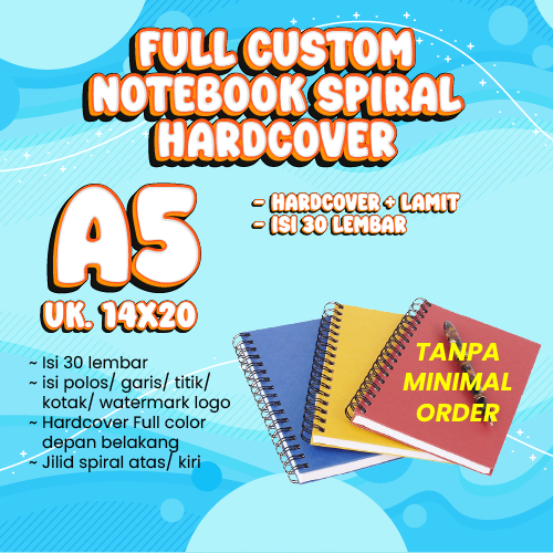 

Notebook Spiral Hardcover Notes A5 Custom Cover Depan Belakang (30 Lembar)