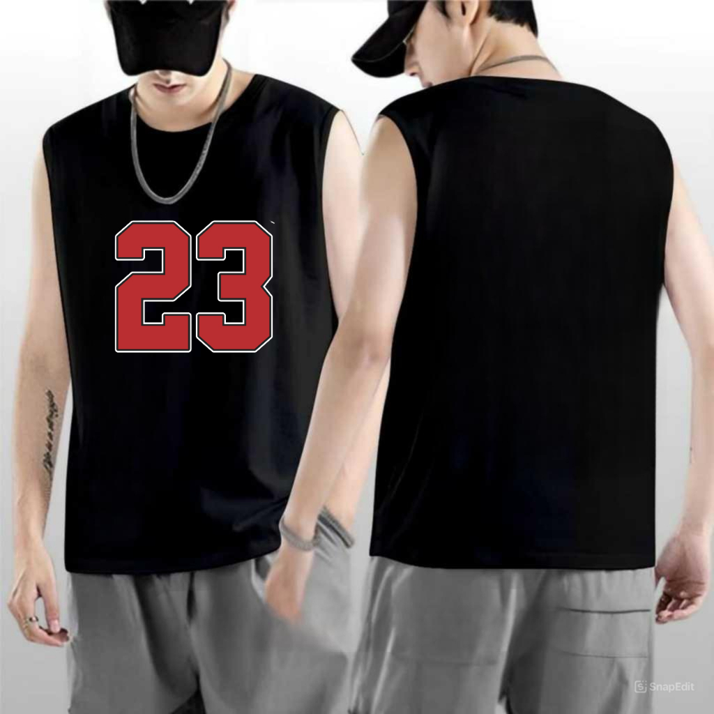 Kaos Singlet Pria Gym Motif Angka 23 / Baju Lekbong Dewasa Size Jumbo M L XL XXL