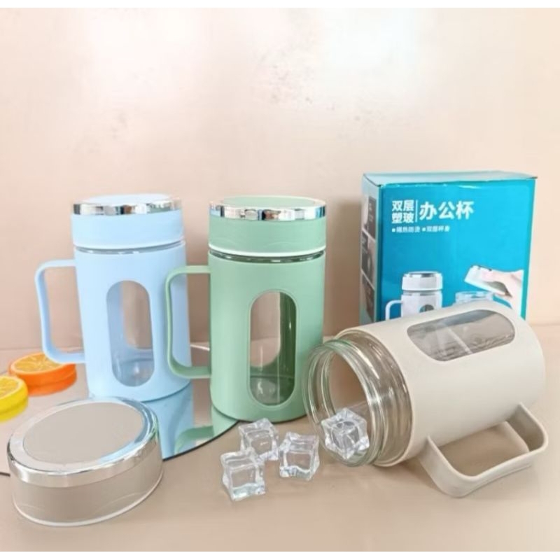 (017) gelas jar kaca pastel + box mug jar pastel