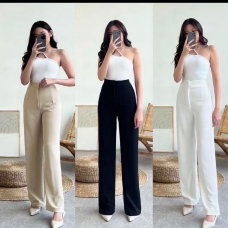 cozie pants - cozie knit pants celana highwaist - cozie pants kulot rib Korean style - celana kulot 