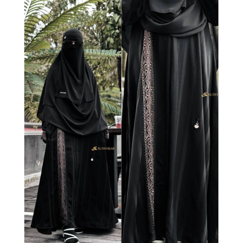 susyhijab_ new design abaya outer YUNIA BORDIR PREMIUM FANIAH DEWASA 2 in 1 masturoh haji umroh leba