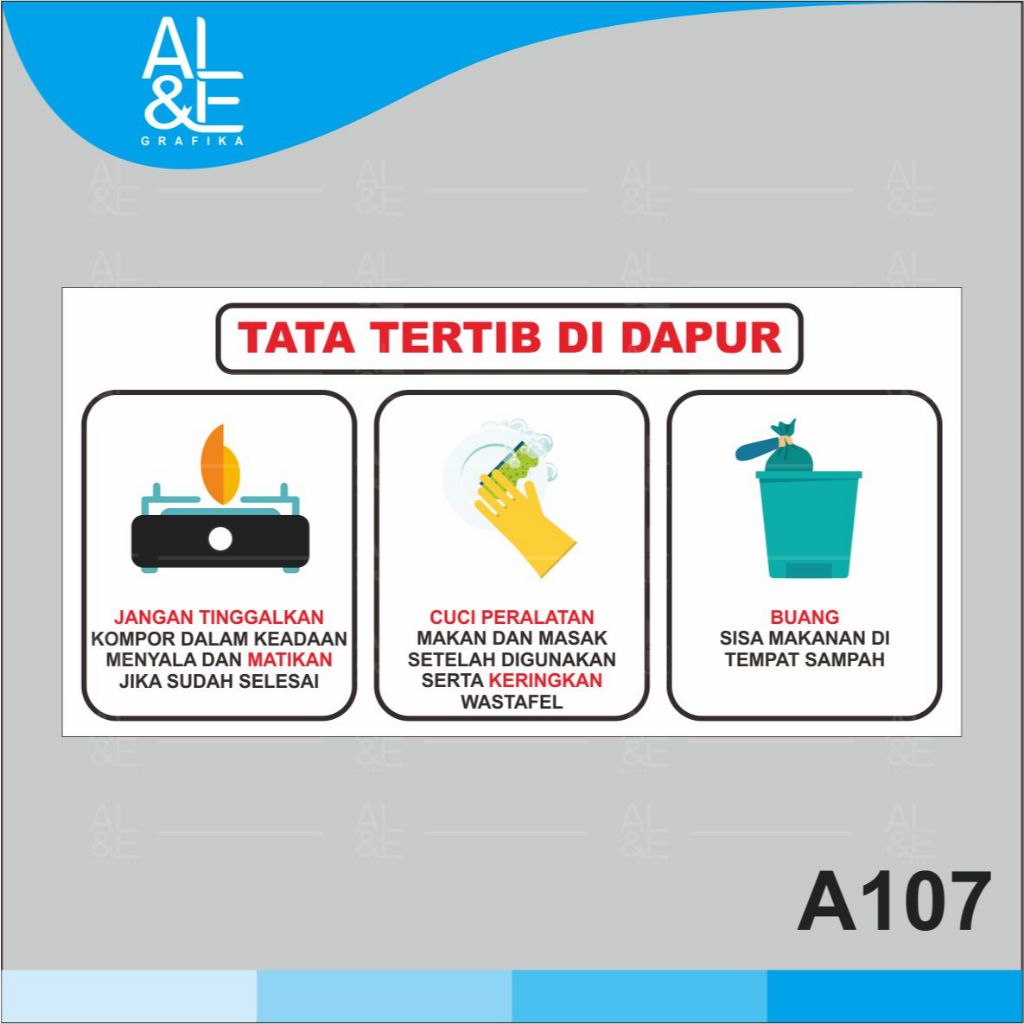 

A107 - Acrylic Sign, Stiker Akrilik Peratura al & e grafika tata n Tata Tertib di Dapur, Premium dan Tahan Air, Termurah, Bisa Custom