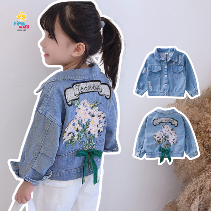 Himawari.kids [COD] Jaket Anak Perempuan BOUQUET Jeans Lengan Panjang Bordir Bunga Jaket Levis OOTD 
