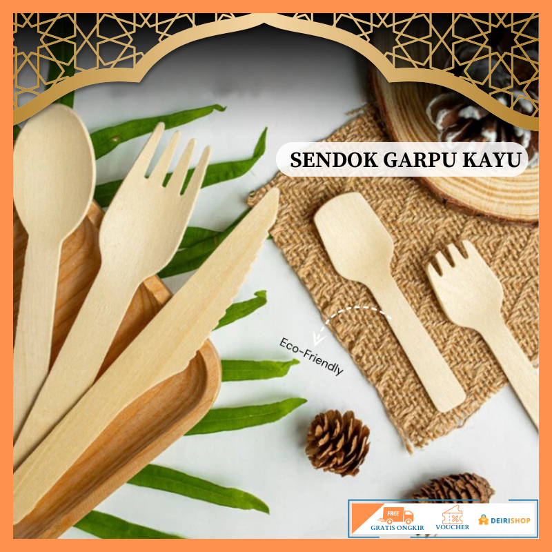[100PCS] Sendok Makan Kayu/Wooden Spork Kayu  / Spork Kayu Dessert / Garpu Kayu Aesthetic Wooden Spo