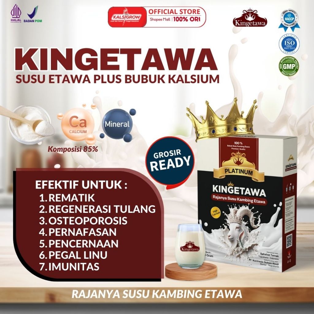 

Kingetawa Platinum Susu Kambing Etawa Premium Untuk Nyeri Sesak Nafas dan Rematik Paket 1 Box Kemasan 250gr