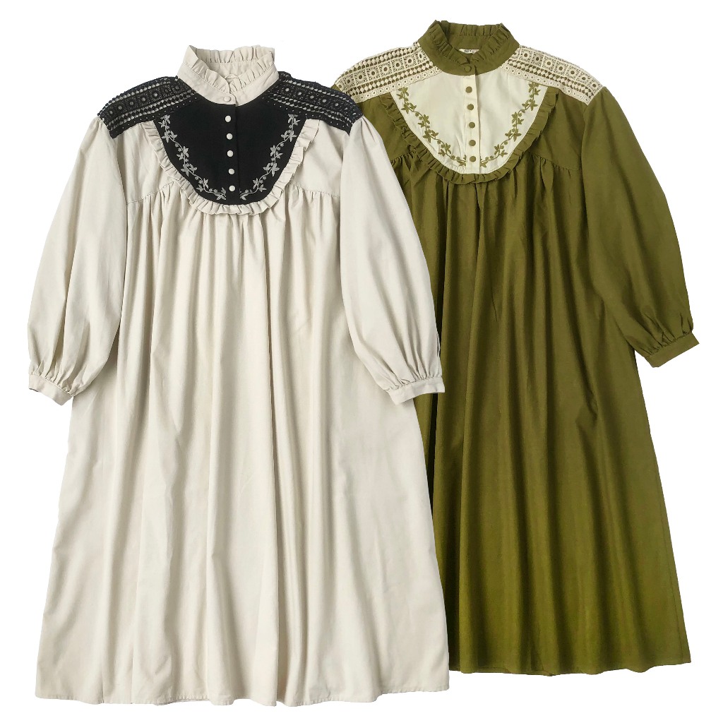 DRESS TUNIK OVERSIZE LINEN TWILL PREMIUM DUOTONE PUTIH GADING IVORY HITAM HIJAU HIGHNECK BAHU RENDA 