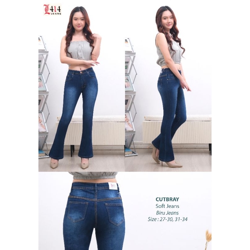 Hoou yee, L414 woman celana cutbray jeans premium warna blue jeans size 27-30